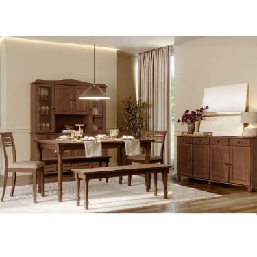 Imagem de Conjunto Rubi: Cristaleira, Balcão 4 Portas, Mesa 2 Bancos 2 Cadeiras Madeira Pinus Café - Finestra