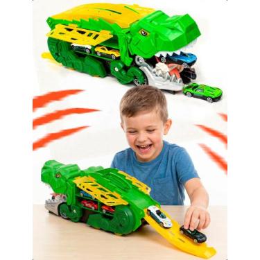 Imagem de Caminhão Dinossauro Cegonha Pista Carrinho Garagem Brinquedo - Klizz, 