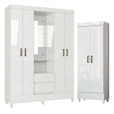 Imagem de Guarda Roupa Solteiro 4 Portas com Pés Capelinha Fit e Armário Multius