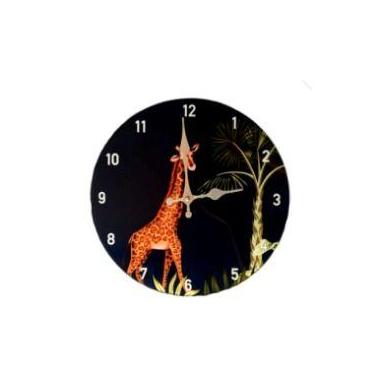 Imagem de Relógio de Parede Vidro Fundo Preto 29cm Animal Girafa - Bom Years