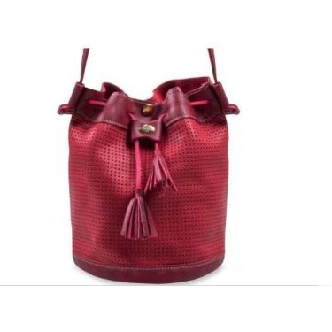 Imagem de Bolsa Bucket Artlux Transversal em Couro Vermelho Feminina  - Amarelle