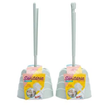 Imagem de Escova Sanitária com Pote para Limpeza de Banheiro com Cabo Ergonômico e Cerdas Robustas Brubalar