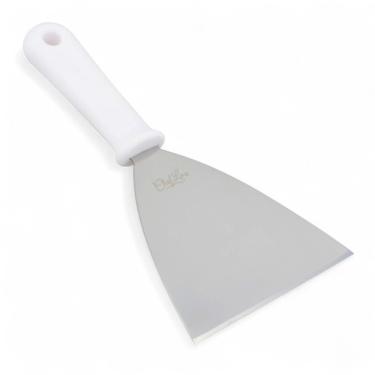 Imagem de Espátula para Chapa Reta 5 em Aço Inox Cabo Branco Ergonômico Uso Profissional Chef Line