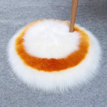 Imagem de Tapetes redondos falsos, tapete macio, estampa circular, antiderrapante, lavável para sala de estar, quarto, sala de estudo, banheiro, varanda, sofá infantil, almofada para pés, almofada de gengibre branco