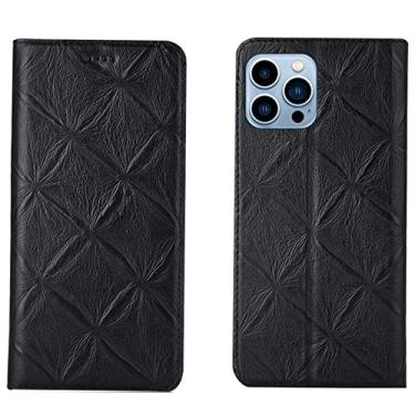 Imagem de LAHappyL Capa carteira flip para iPhone 13 Pro Max/13 Pro/13/13 Mini capa protetora de couro legítimo com função de suporte para cartão, fecho magnético, preta, 13 Pro 6,1 polegadas