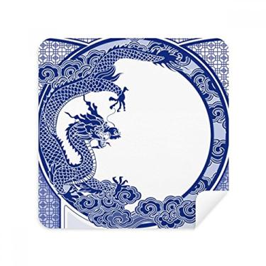 Imagem de Chinesa Cultura Azul Dragão Óculos Pano Limpador de Tela Tecido de Camurça Pacote com 2
