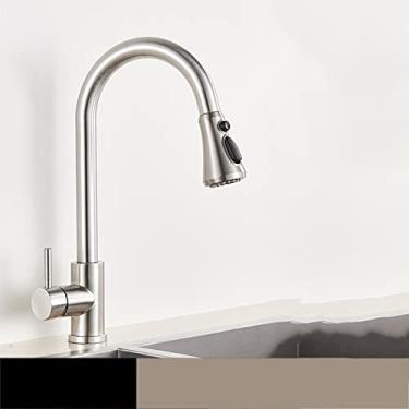 Imagem de Torneira de cozinha de bronze antigo pull out pia de cozinha torneiras de água misturadora de manípulo único 360 guindastes de rotação montados no convés, níquel escovado c, china