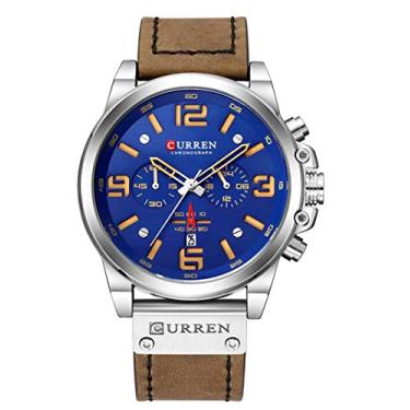 Imagem de Relógio masculino moderno, cronômetro, militar, à prova d'água, cronógrafo, masculino, quartzo, com data, Z marrom azul, Movimento de quartzo