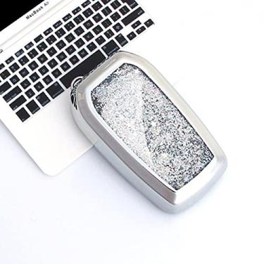 Imagem de CSHU Quicksand TPU Car Key Case Cover Chaveiro Ring Key Bag, apto para Toyota Hilux Fortuner Land Cruiser Camry Corolla Crown RAV4 Highland, A, prata