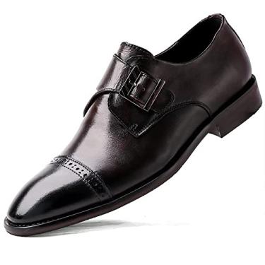Imagem de Vestido Oxford para homens Slip On Monk Strap Cap Biqueira polida couro antiderrapante sola de borracha antiderrapante trabalho (Color : Dark Brown, Size : 45.5 EU)