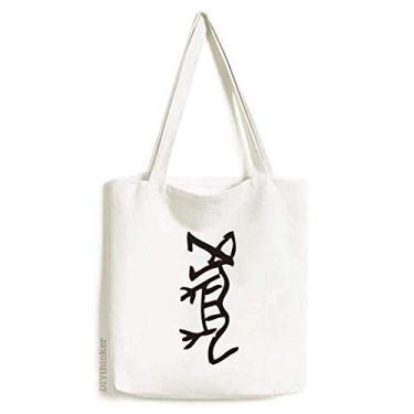 Imagem de Bones Inscriptions Bolsa de lona com tigre do zodíaco chinês Bolsa de compras casual