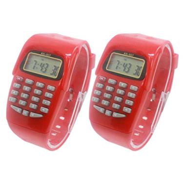 Imagem de HEMOBLLO 2 peças de relógio calculadora – relógio infantil digital de LED, multiuso, calculadora eletrônica, relógio de pulso para crianças, estudantes, Como mostrado, Vermelho, 22.5*3.3cm