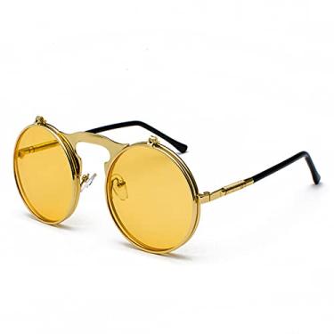 Imagem de Óculos de Sol Masculino Vintage Feminino Estilo Retro Vapor Punk Armação de Metal Redonda Lente Espelhada Óculos de Sol Óculos de Sol, A12 Ouro Amarelo, Tamanho Único