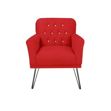 Imagem de Poltrona Estofada Para Salão de Beleza Pés de Ferro Anitta Suede Vermelho - LM DECOR