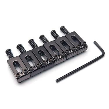 Imagem de SAPHUE Sela de ponte de guitarra com parafusos de mola Tremolo para para-lamas Strat Stratocaster Tele Telecaster Peças de substituição Acessórios de guitarra elétrica 6 peças selas de ponte (preto)