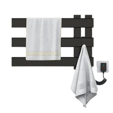 Imagem de Aquecedor De Toalhas Montado Na Parede Banheiro Inteligente Temperatura Constante Trilhos Secador de Liga de Alumínio Aquecedor de Toalhas Elétrico Sem Perfuração,Black,450 * 320 * 120mm