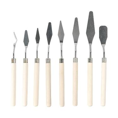 Imagem de rockible 8x faca de paleta faca de pintura espátula faca de paletes ferramentas de arte cabo de madeira facas de pintura de aço inoxidável conjunto para