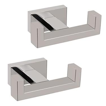 Imagem de NearMoon Gancho duplo para toalha de banho - SUS304 suporte de toalha quadrado de aço inoxidável, resistente à ferrugem gancho de revestimento duplo para banheiro sala de estar cozinha montada na parede, pacote com 2 (acabamento cromado)