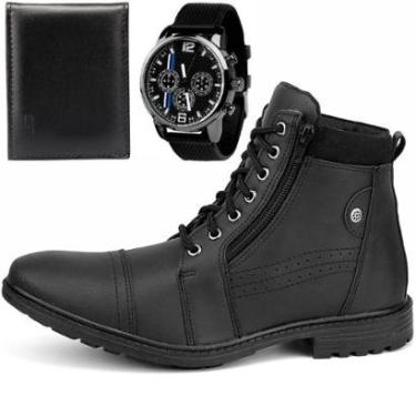 Imagem de Bota Coturno Masculino Casual Com Zíper Lateral Cano Médio + Carteira e Relógio-Masculino