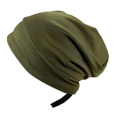 Imagem de YUTIANRAN Gorro ajustável com forro de cetim touca feminina esportiva esportiva feminina, Verde militar, Tamanho Único