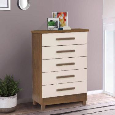 Imagem de Comoda 5 Gavetas Paola Cor Mel E Off White - Rud Rack