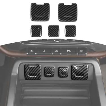 Imagem de RT-TCZ Porta de isqueiro de cigarro, tomada de alimentação USB, tampa de acabamento da tampa interna ABS acessórios para Chevrolet Silverado GMC 2014-2018, fibra de carbono, 5 peças
