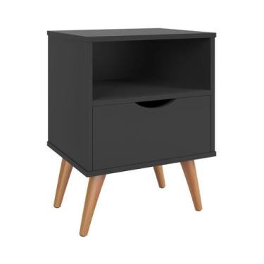 Imagem de Mesa de Cabeceira Grecia Retro com Gaveta - Prado Móveis, Preto