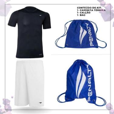 Imagem de Kit Penalty Calção + Camiseta Térmica + Bag, Branco, Azul, P