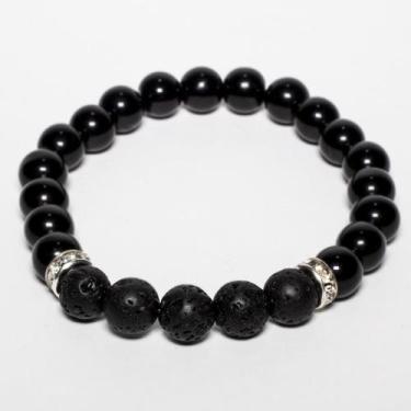 Imagem de Pulseira Pedra Natural Ônix com Lava Vulcânica - Vorax Acessórios, P -