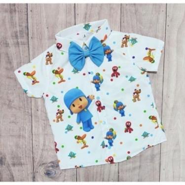 Imagem de Camisa Menino Infantil Linha Premium Pocoyo Branca + Gravata - EDYNHOK