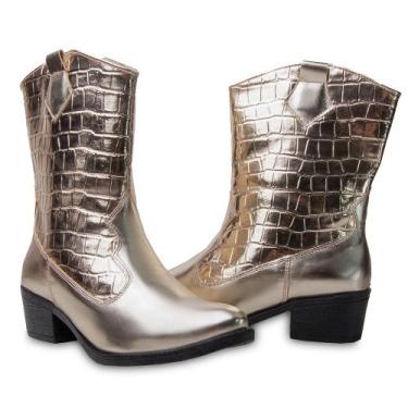Imagem de Bota Western Texana Croco Feminino Zíper Moda Country Salto Baixo - M&