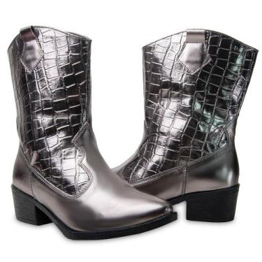 Imagem de Bota Western Texana Croco Feminino Zíper Moda Country Salto Baixo - M&