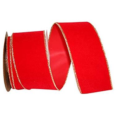Imagem de Reliant Ribbon 3934M-994-40J Fita de borda pesada comercial de veludo com fio, 5 x 23 m, vermelha/dourada