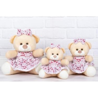 Imagem de TRIO DE URSOS DE PELUCIA - VESTIDO DE RENDA 15/18/22 CM, PARA DECORAÇÃO (VERMELHO)