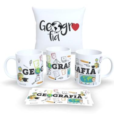 Imagem de Kit Com Almofada 30x30cm e Caneca de Porcelana Branca Profissões (Geografia)