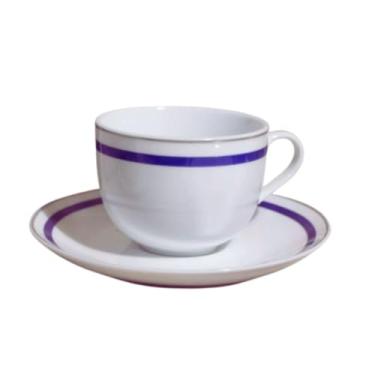 Imagem de Jogo Xícara para Cafe 90ml Porcelana Branca Filete Ouro L`Hermitage (Branca Com Borda Azul e Prata)
