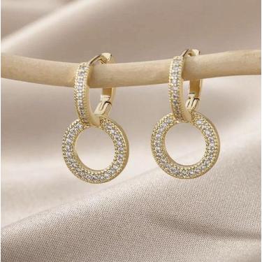 Imagem de Par de brincos cravejado redondo - banhado a ouro 18k - ToJoia18k