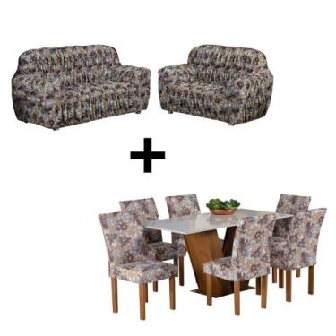 Imagem de Kit Capa De Sofá 2x3 Lugares + 06 Capa De Cadeira Estampada - florenza