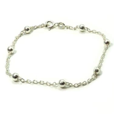 Imagem de Pulseira elo Portugues Bolinha Prata Legitima 925 - Lojas La&Ny