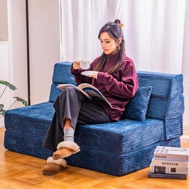 Imagem de Cvortll Sofá-cama dobrável, cadeira conversível com travesseiro, sofá dobrável de espuma viscoelástica de alta densidade, colchão dobrável para sala de estar/dormitório/uso de