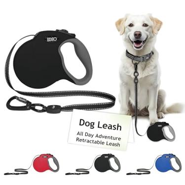 Imagem de DOCO Coleira retrátil para cães grandes (comprimento - 4,6 m, peso - até 50 kg) fita reflexiva com controle de parada e trava, encaixe giratório de 360° livre de emaranhados e aderência antiderrapante