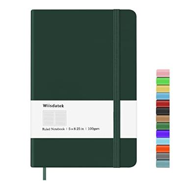Imagem de Wiisdatek Caderno pautado – Caderno pautado com papel grosso premium de 100 g/m², bolso interno fino, caderno de capa dura para escrever diário, 12,7 cm x 22,5 cm (verde-escuro)