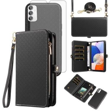 Imagem de Asuwish Capa de celular para Samsung Galaxy A14/M14 5G carteira com zíper destacável com protetor de tela de vidro temperado alça transversal alça flip porta-cartão A 14 4G 14A 14M G5 mulheres meninas