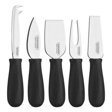 Imagem de Jogo Para Queijos Tramontina Harmoniza Em Aço Inox E Cabos Pretos 5 Pe