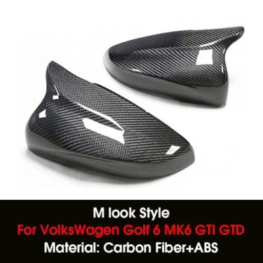 Imagem de Capa de espelho retrovisor de substituição de fibra de carbono compatível com VW Golf 6 MK6 Gti R-Line 2008-2012 OEM/M Style Car Side Mirror Caps(M-Look Style)