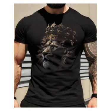 Imagem de Camiseta Masculina Realeza Dourada - Estampa de Leão com Coroa Dourada