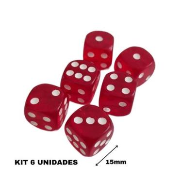 Imagem de kit 6 dados para jogos colorido vermelho 15mm - BJ-POP