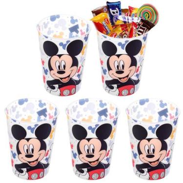 Imagem de 5 Copos Mickey 320ml Infantil para Aniversário Lembrança e Sacola Surp