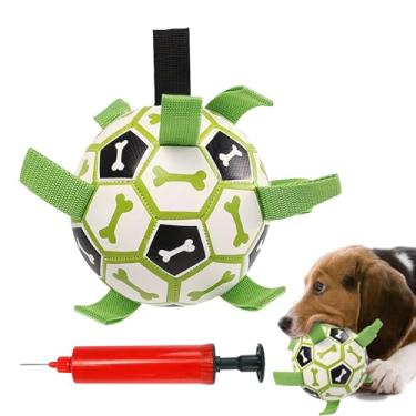 Imagem de Bola de futebol para cães, brinquedo de cão de futebol,Tug of War Dog Football - Jogos de quintal para animais de estimação, buster de tédio ao ar livre, brinquedo aquático indestrutível, acessório pa
