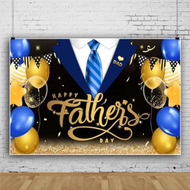 Imagem de Leowefowa 3 x 2,4 m Feliz Dia dos Pais, cenário fotográfico, azul, dourado, glíter, para pai, camisa branca, terno de smoking, gravata azul, festival, festa familiar, faixa de decoração, adereços